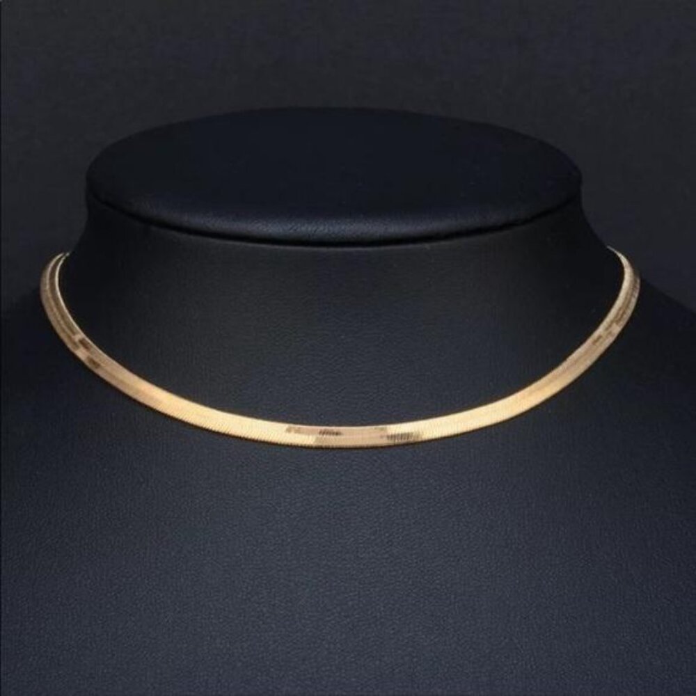 18” NEW GOLD HERRINGBONE SNAKE LINK CHAIN NECKLACE, NICE NECKLACE, CUTE NECKLACE - Picture 7 of 7